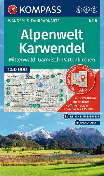 Kompass Karten GmbH Kompass Wanderkarte 6 Alpenwelt Karwendel Mittenwald Garmisch-Partenkirchen 1, 50.000
