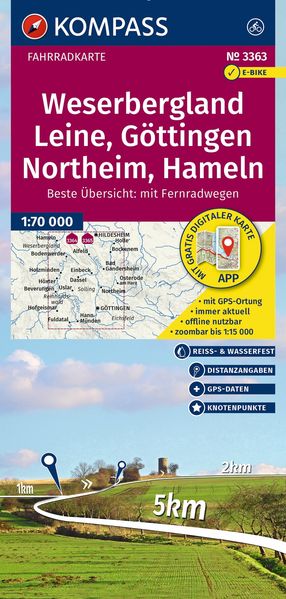 Kompass Karten GmbH Kompass Fahrradkarte 3363 Weserbergland Leine Göttingen Northeim Hameln Mit Knotenpunkten 1, 70.000
