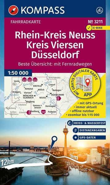 KOMPASS Fahrradkarte 3211 Rhein-Kreis Neuss Kreis Viersen Düsseldorf 1:50.000
