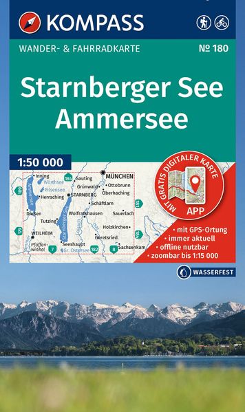 KOMPASS Wanderkarte 180 Starnberger See Ammersee 1:50.000