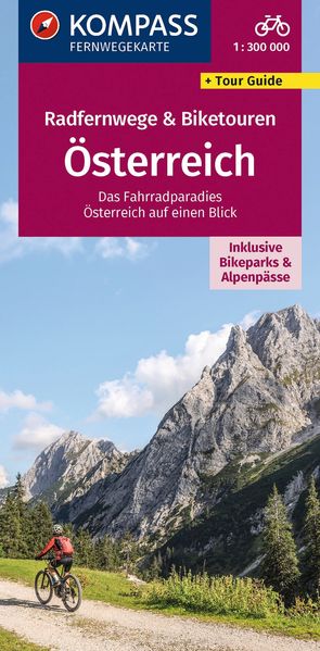 KOMPASS Radfernwegekarte Radfernwege & Biketouren Österreich - Übersichtskarte 1:300.000