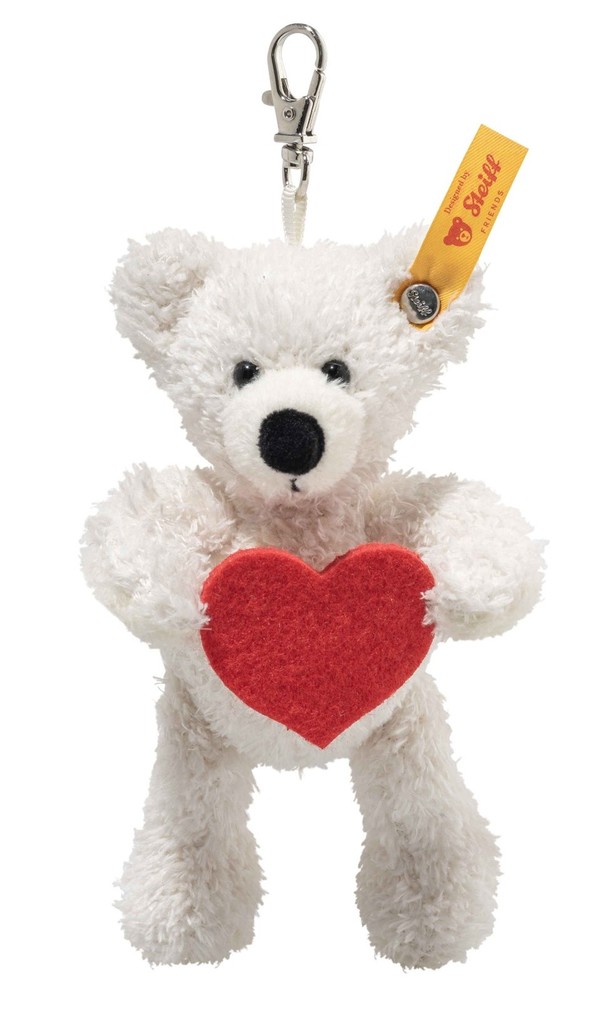 Steiff 112645 - Anhänger Lotte Teddybär Love Teddy mit Herz weiß/rot Plüsch-Schlüsselanhänger 12 cm