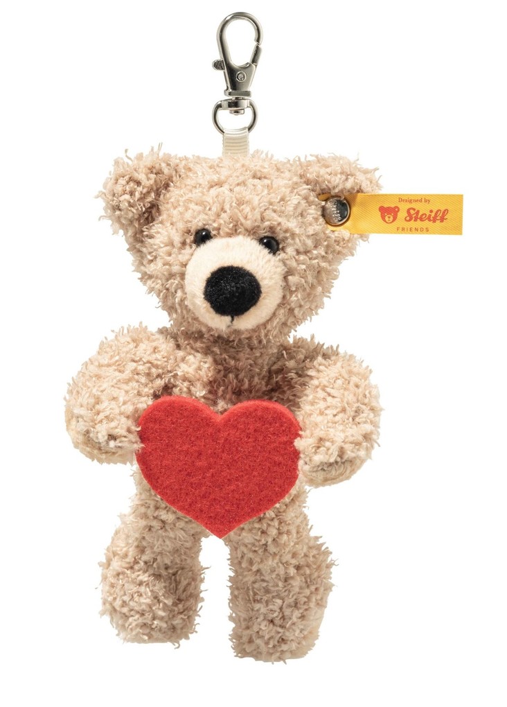 Steiff 112669 - Anhänger Fynn Teddybär Love Teddy mit Herz beige/rot Plüsch-Schlüsselanhänger 12 cm