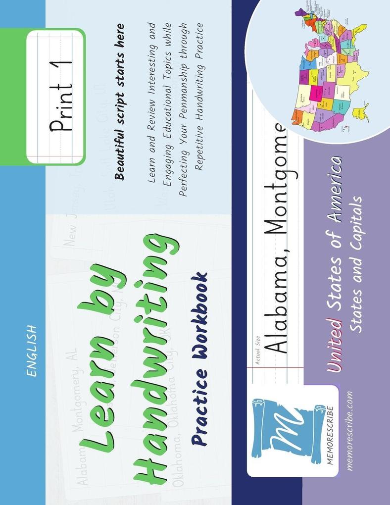 Handwriting Practice Workbook - United States of America States and Capitals - Print Level 1