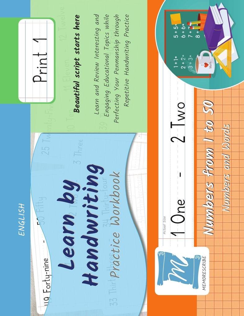 Handwriting Practice Workbook - Numbers from 1 to 50 - Words and Numbers - Print Level 1