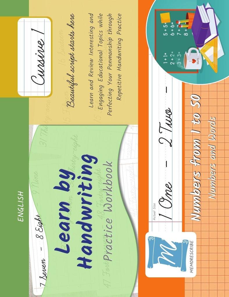 Handwriting Practice Workbook - Numbers from 1 to 50 - Words and Numbers - Cursive Level 1