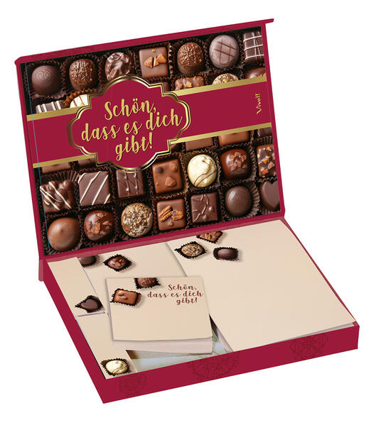 Notizzettelbox 'Schön dass es dich gibt' mit Pralinendesign