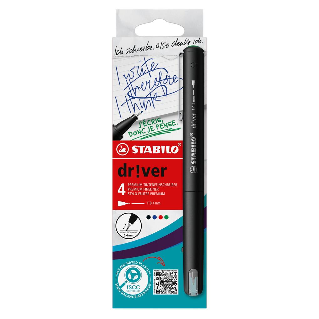Stabilo dr!ver Fineliner Fein Schwarz, Blau, Grün, Rot 4 Stück(e)