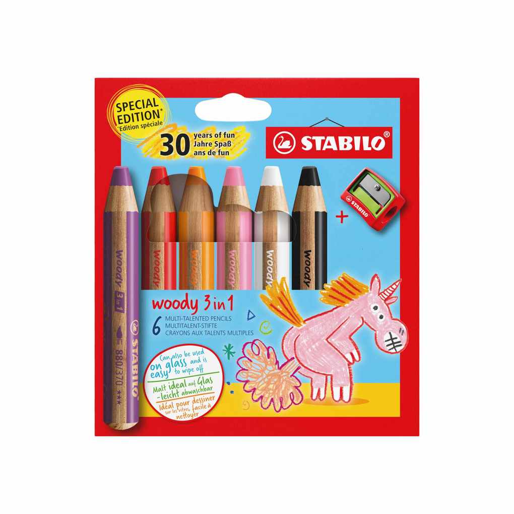 STABILO Multitalentstift woody 3 in 1, 6er Etui Einhorn
