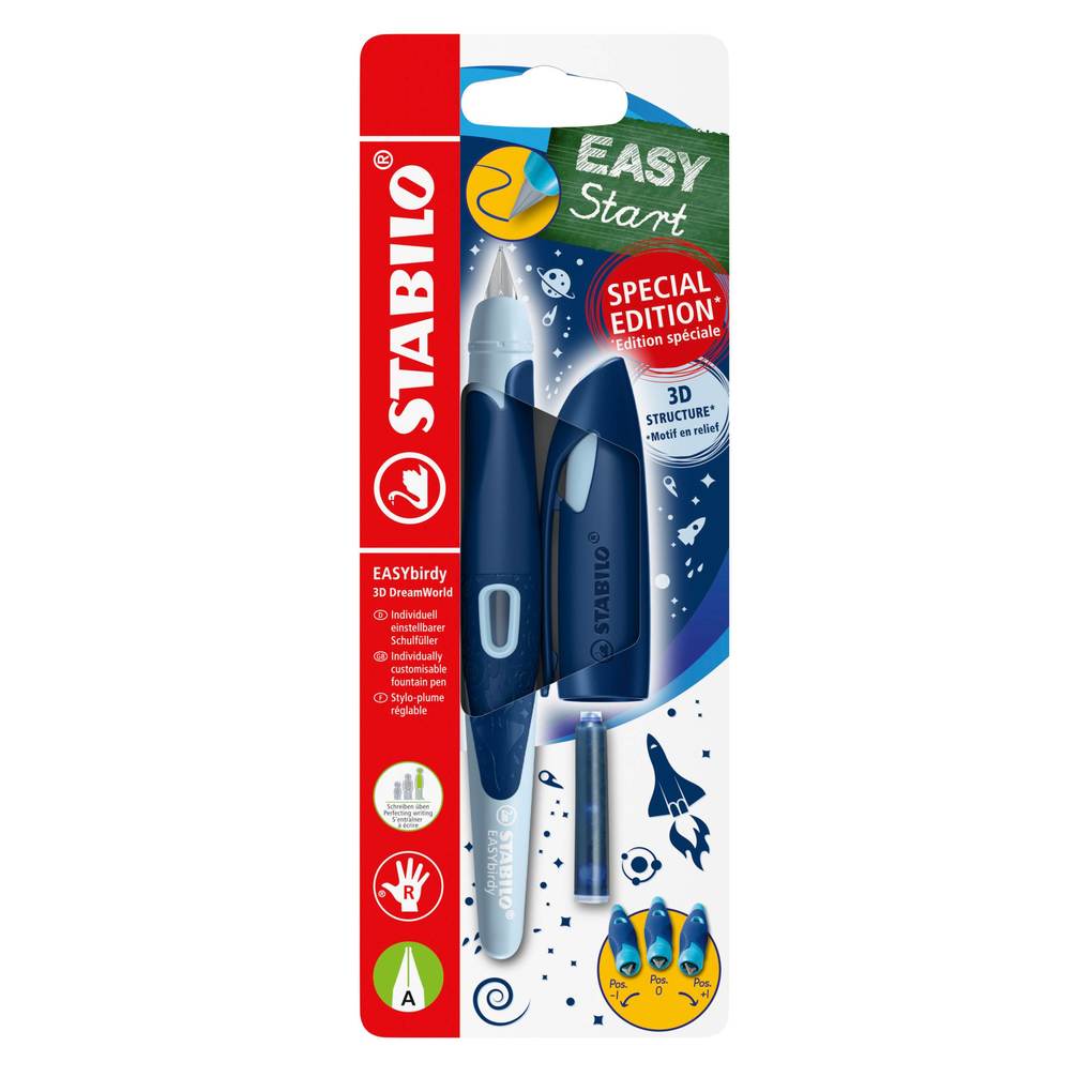 STABILO Füller EASYbirdy 3D DreamWorld Special Edition blau für Rechtshänder Feder A