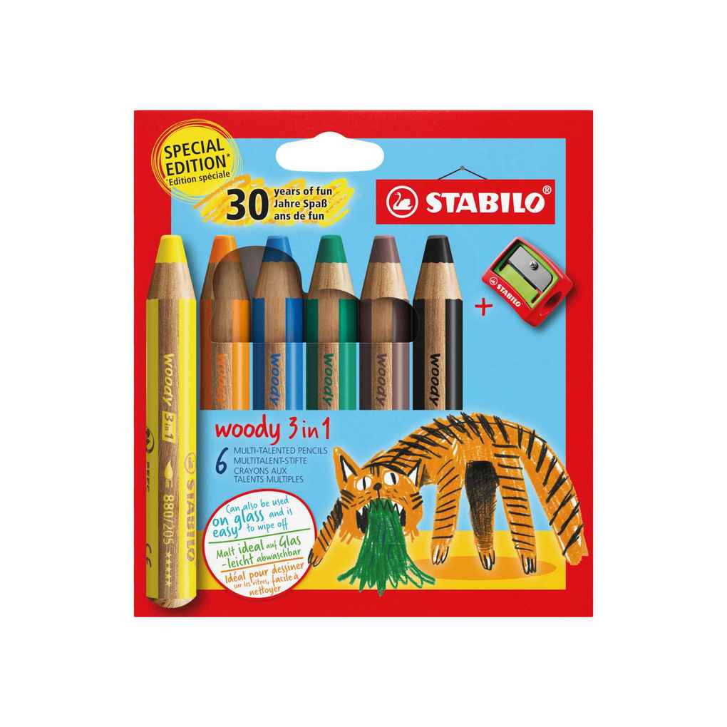 STABILO Multitalentstift woody 3 in 1, 6er Etui Tiger