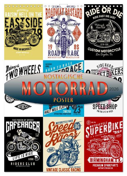 Motorrad - nostalgische Poster (Wandkalender 2026 DIN A3 hoch) CALVENDO Monatskalender