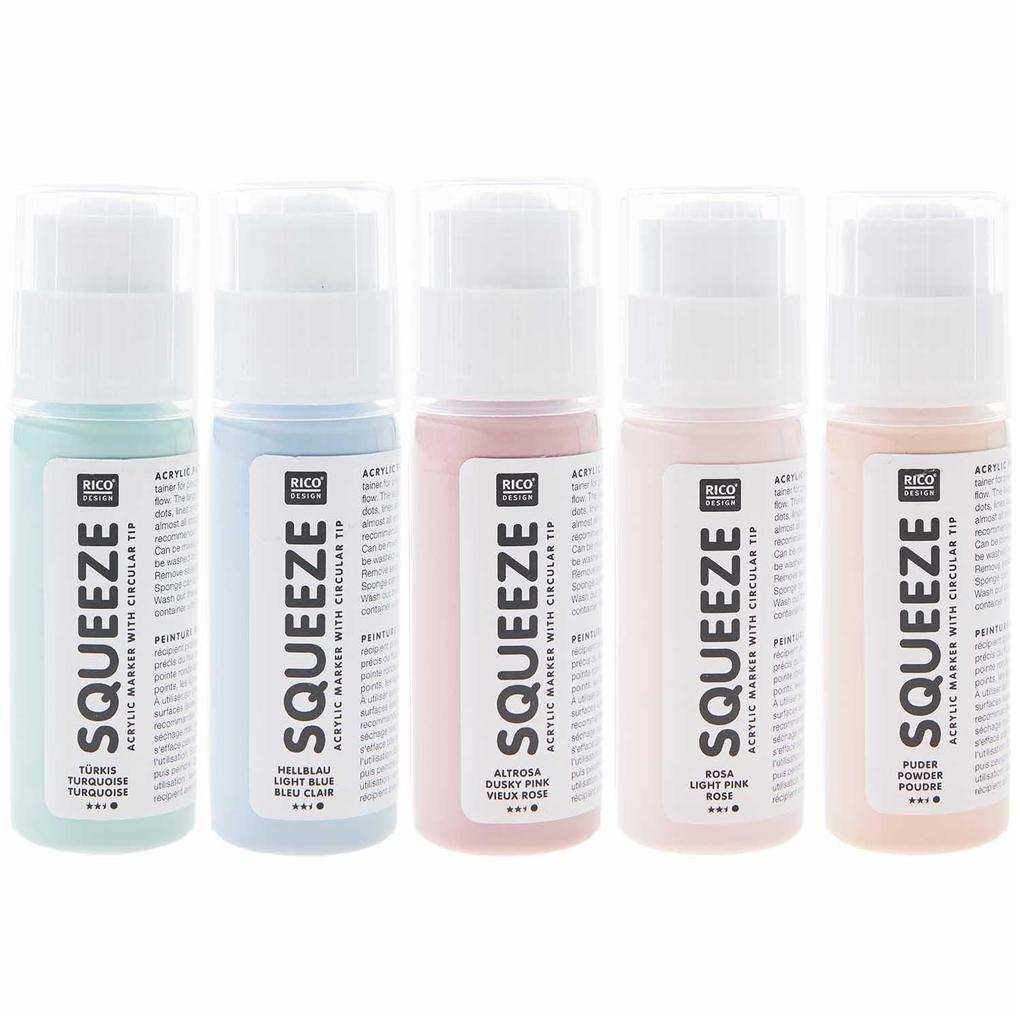 Squeeze Marker 5x60ml Pastell Set (Puder / Hellrosa / Altrosa / Hellblau / Türkis)