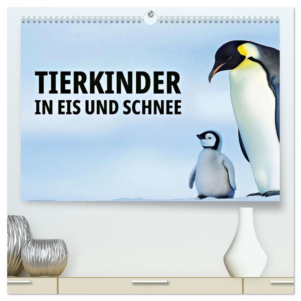Tierkinder in Eis und Schnee (hochwertiger Premium Wandkalender 2026 DIN A2 quer) Kunstdruck in Hochglanz
