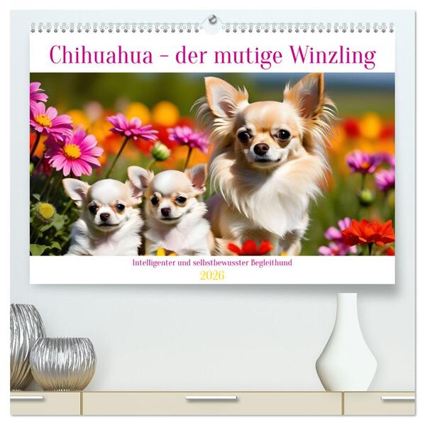 Chihuahua - der mutige Winzling (hochwertiger Premium Wandkalender 2026 DIN A2 quer) Kunstdruck in Hochglanz