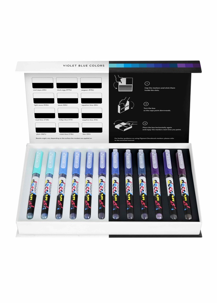KARIN Marker PIGMENT decobrush Violet-Blue Colors Collection 12er Set