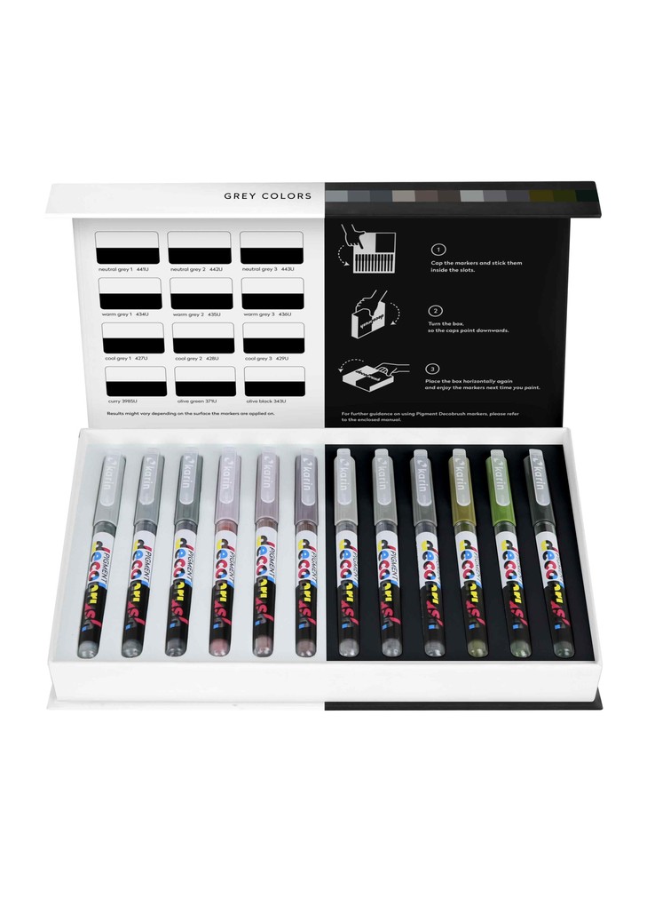 KARIN Marker PIGMENT decobrush Grey Colors Collection 12er Set