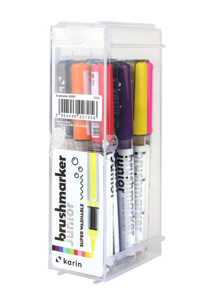 KARIN Marker Brushmarker JUNIOR Basic Colours + blender 12 Farben