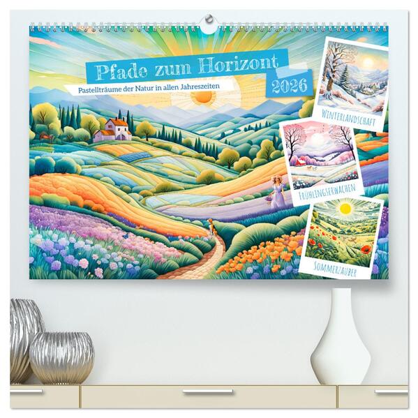 Pfade zum Horizont - Pastellträume der Natur in allen Jahreszeiten (hochwertiger Premium Wandkalender 2026 DIN A2 quer) Kunstdruck in Hochglanz