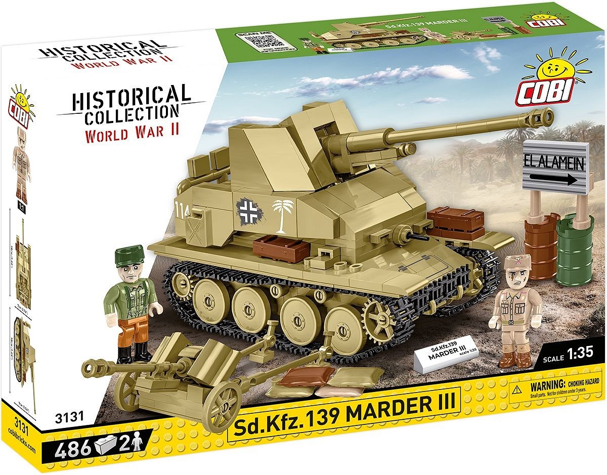 COBI Historical Collection 3131 - Sd.Kfz.139 Marder III Jagdpanzer WWII Maßstab 1:35 Bausatz 486 Klemmbausteine 2 Figuren