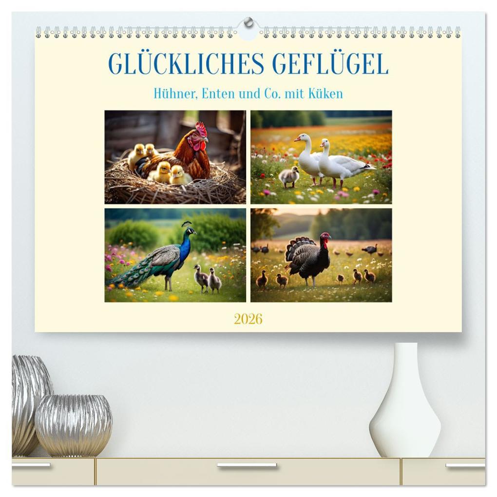 Glückliches Geflügel (hochwertiger Premium Wandkalender 2026 DIN A2 quer) Kunstdruck in Hochglanz