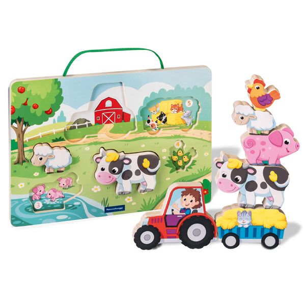 Play+ Magnetisches Holz-Zähl-Puzzle: Bauernhof - ab 12 Monate