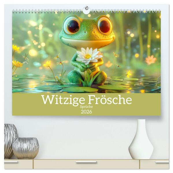 Witzige Frösche - Sprüche (hochwertiger Premium Wandkalender 2026 DIN A2 quer) Kunstdruck in Hochglanz