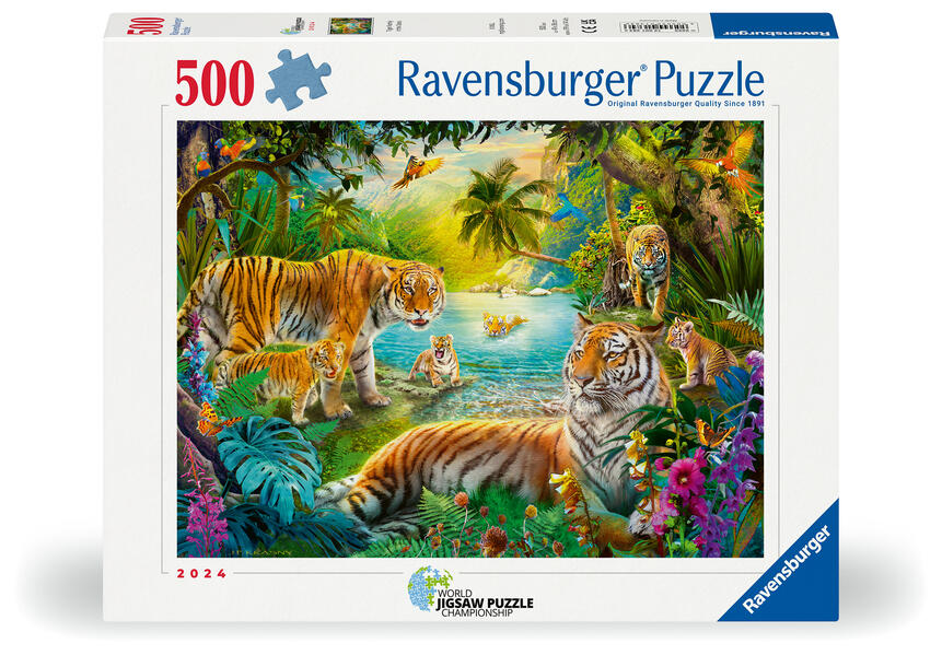 Erwachsenenpuzzle 500 Teile - Tigerfamilie in der Oase