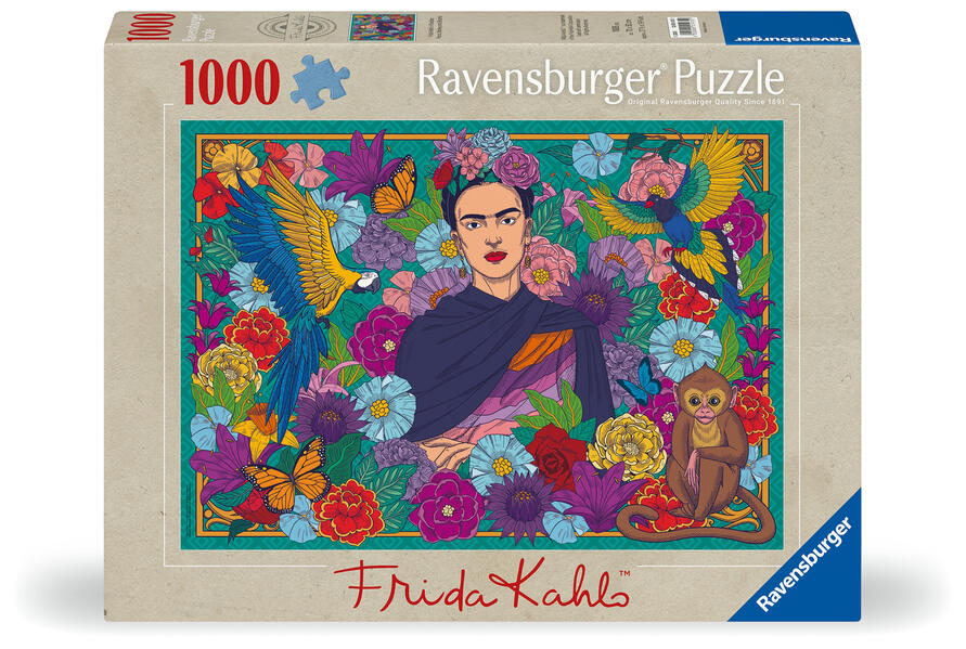 Erwachsenenpuzzle 1000 Teile - Frida Kahlo's Paradies: Papageien Affen und Blüten