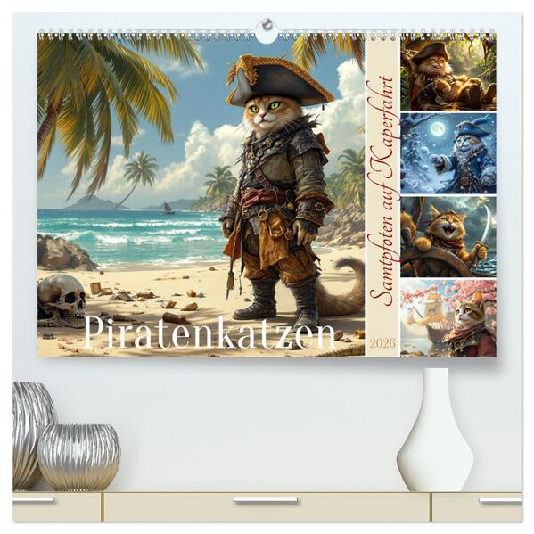 Piratenkatzen- Samtpfoten auf Kaperfahrt (hochwertiger Premium Wandkalender 2026 DIN A2 quer) Kunstdruck in Hochglanz