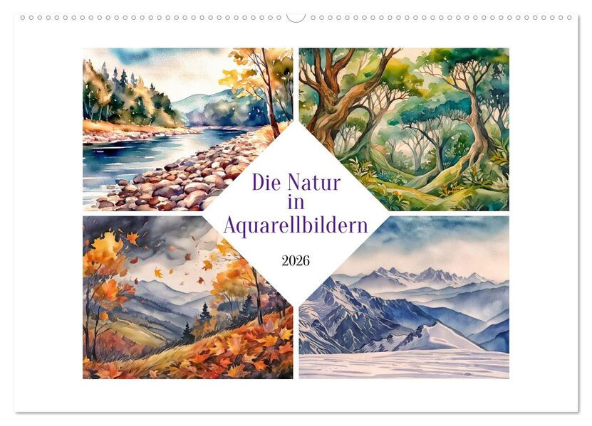 Die Natur in Aquarellbildern (Wandkalender 2026 DIN A2 quer) CALVENDO Monatskalender