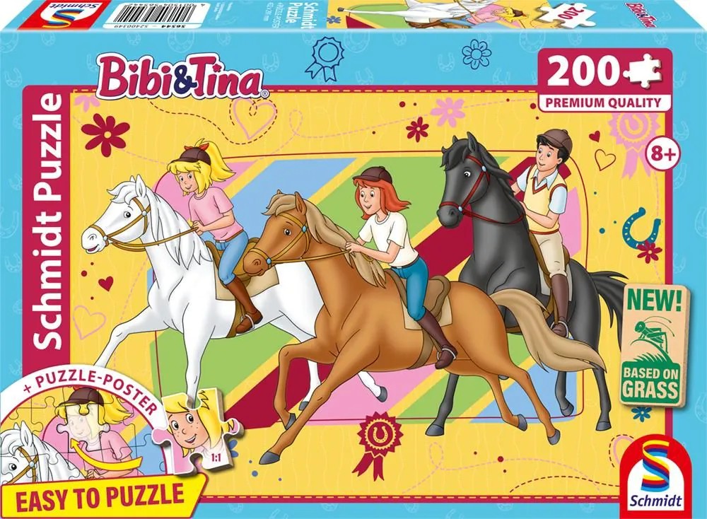 Schmidt 56544 - Bibi & Tina Pferdeliebe Puzzle mit Poster 200 Teile aus NATPAX® Graspappe