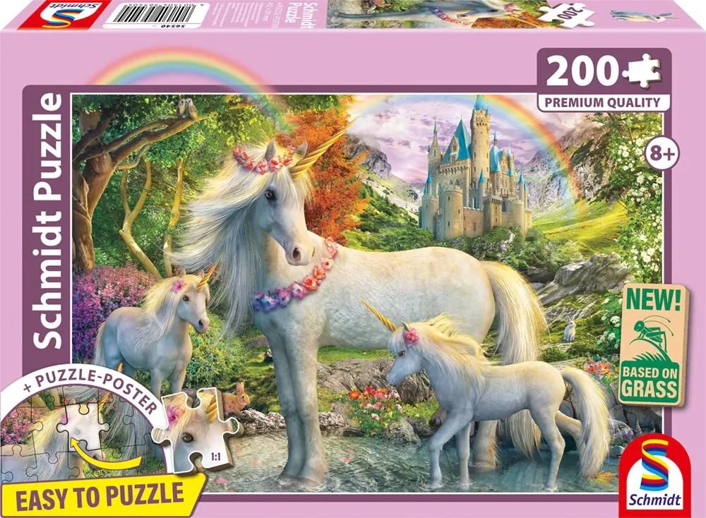 Schmidt 56540 - Einhornstute mit zwei Fohlen Puzzle mit Poster 200 Teile aus NATPAX® Graspappe
