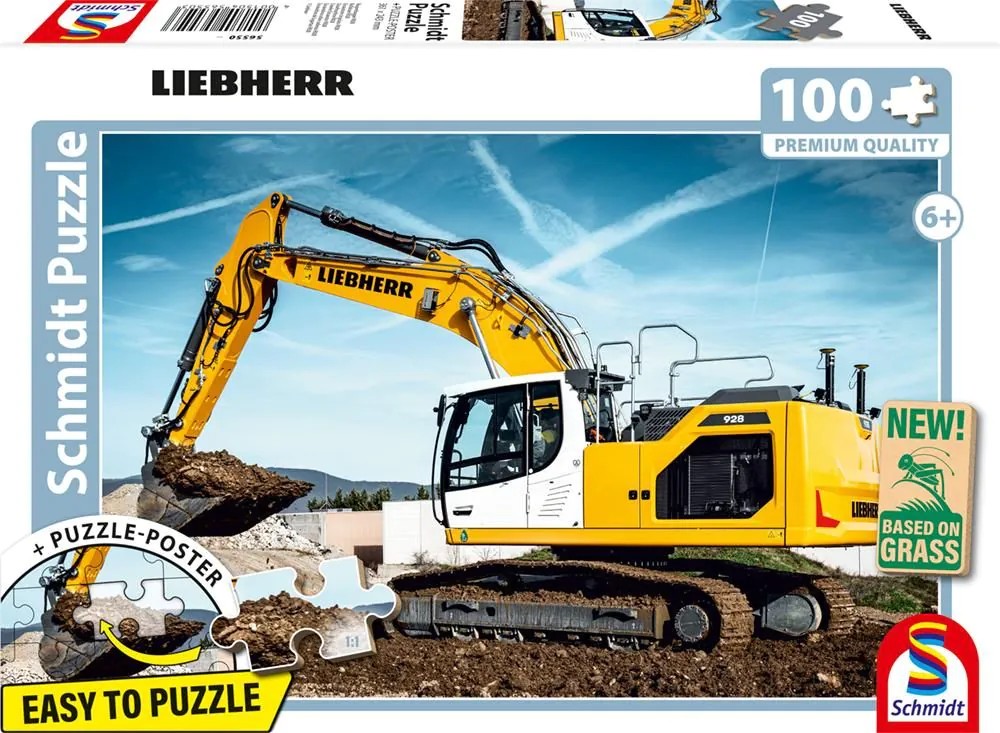 Schmidt 56550 - LIEBHERR Raupenbagger R928 Puzzle mit Poster 100 Teile aus NATPAX® Graspappe