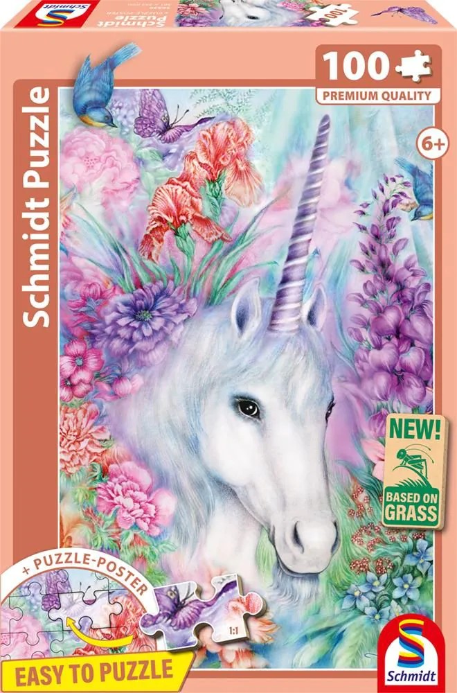 Schmidt 56530 - Sanfte Einhornschönheit Kinderpuzzle mit Poster 100 Teile aus NATPAX® Graspappe