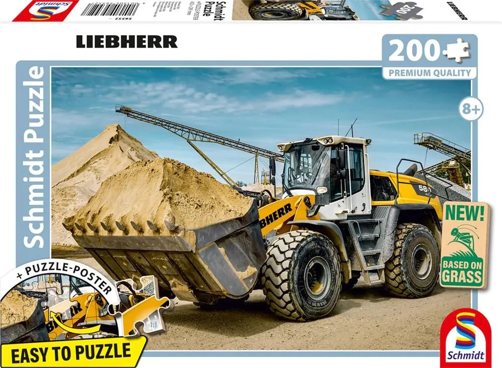 Schmidt 56552 - LIEBHERR Radlader L580 Puzzle mit Poster 200 Teile aus NATPAX® Graspappe