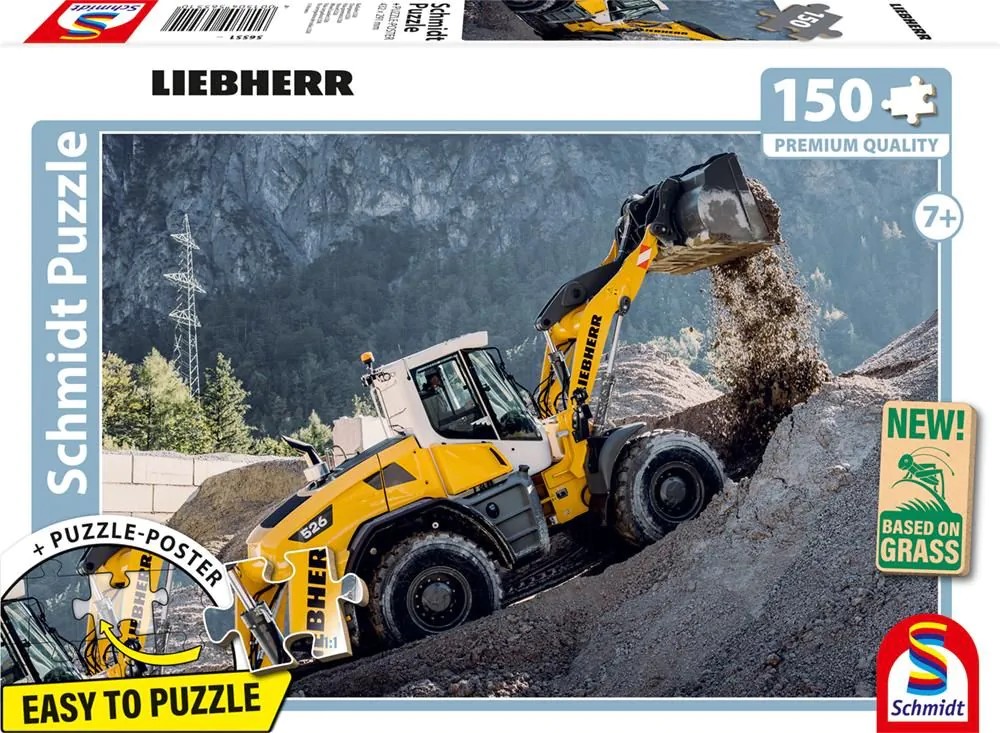 Schmidt 56551 - LIEBHERR Radlader L526 Puzzle mit Poster 150 Teile aus NATPAX® Graspappe