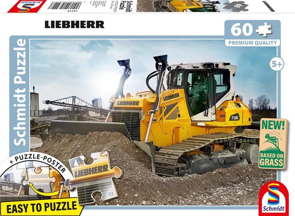 Schmidt 56549 - LIEBHERR Planierraupe PR736 Puzzle mit Poster 60 Teile aus NATPAX® Graspappe