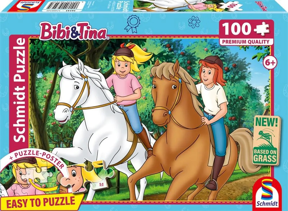 Schmidt 56543 - Bibi & Tina Sommerausritt Puzzle mit Poster 100 Teile aus NATPAX® Graspappe