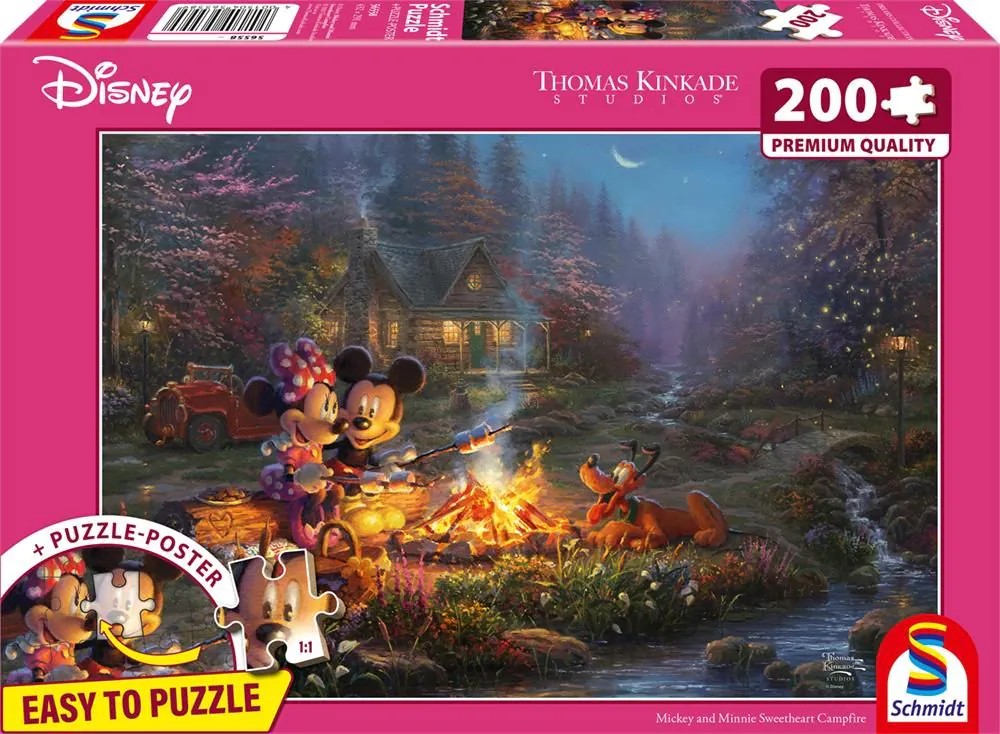 Schmidt 56558 - Disney Mickey and Minnie Sweetheart Campfire Puzzle mit Poster 200 Teile aus NATPAX® Graspappe