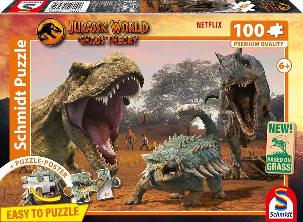 Schmidt 56561 - Jurassic World Chaos Theory Eine neue Ära Puzzle mit Poster 100 Teile aus NATPAX® Graspappe