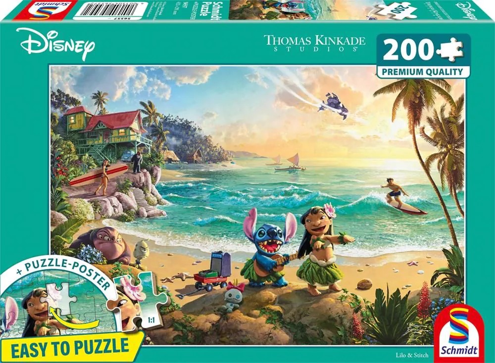 Schmidt 56557 - Disney Lilo & Stitch Puzzle mit Poster 200 Teile aus NATPAX® Graspappe