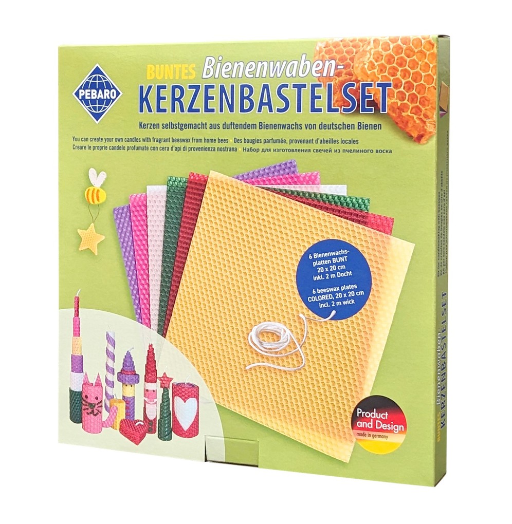 WACHS-SET 3 - Bienenwaben-Kerzenbastelset BUNT Bienenwachs-Kerzen