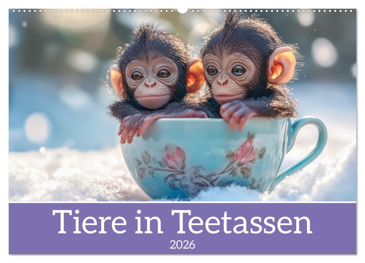 Tiere in Teetassen (Wandkalender 2026 DIN A2 quer) CALVENDO Monatskalender