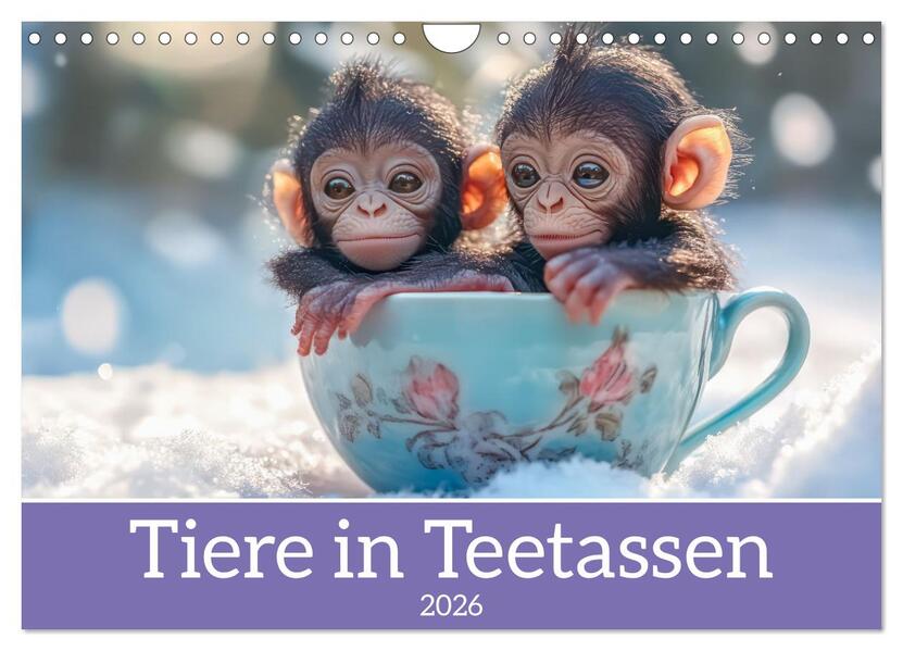 Tiere in Teetassen (Wandkalender 2026 DIN A4 quer) CALVENDO Monatskalender