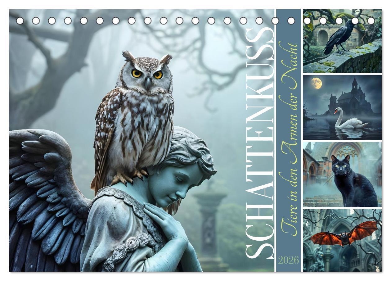 Schattenkuss - Tiere in den Armen der Nacht (Tischkalender 2026 DIN A5 quer) CALVENDO Monatskalender