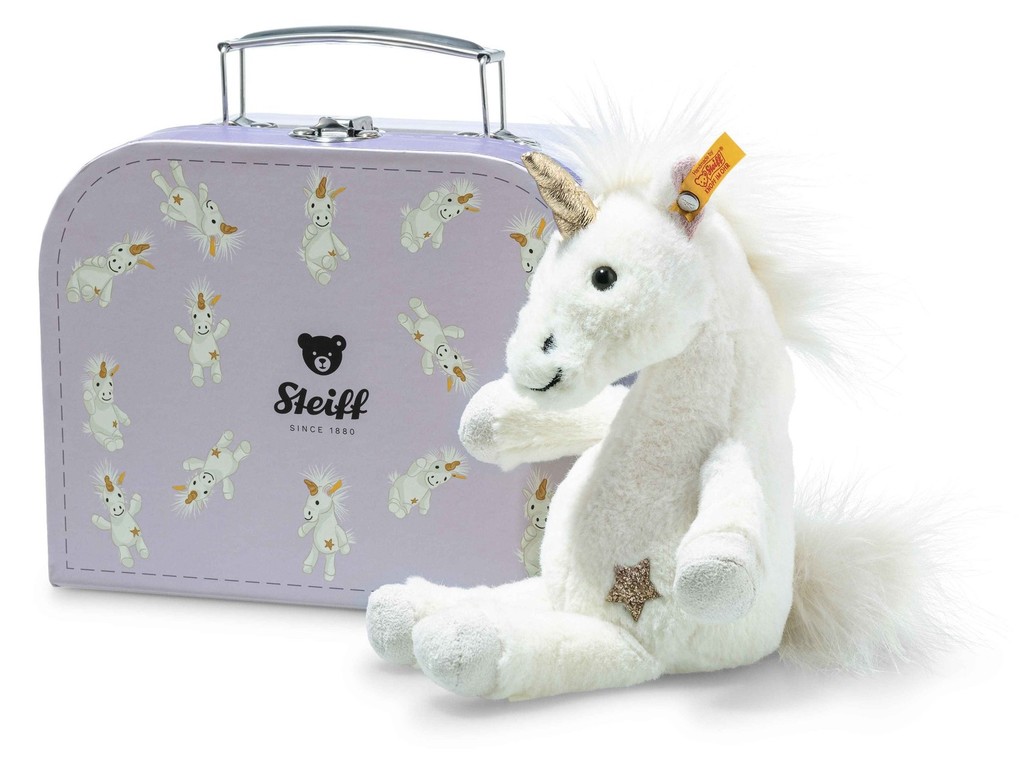 Steiff 708015 - Unica Schlenker-Einhorn im Koffer 20 cm