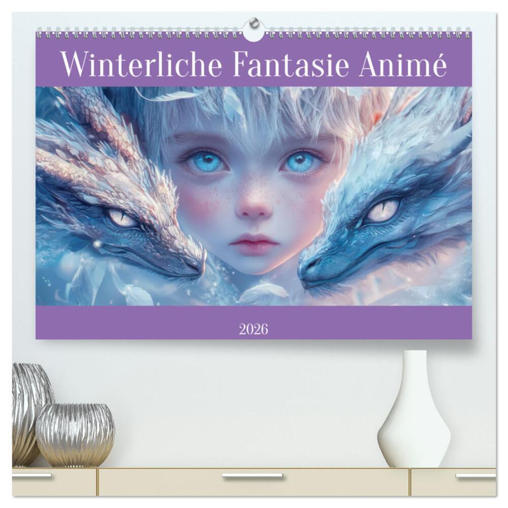Winterliche Fantasie Animé (hochwertiger Premium Wandkalender 2026 DIN A2 quer) Kunstdruck in Hochglanz