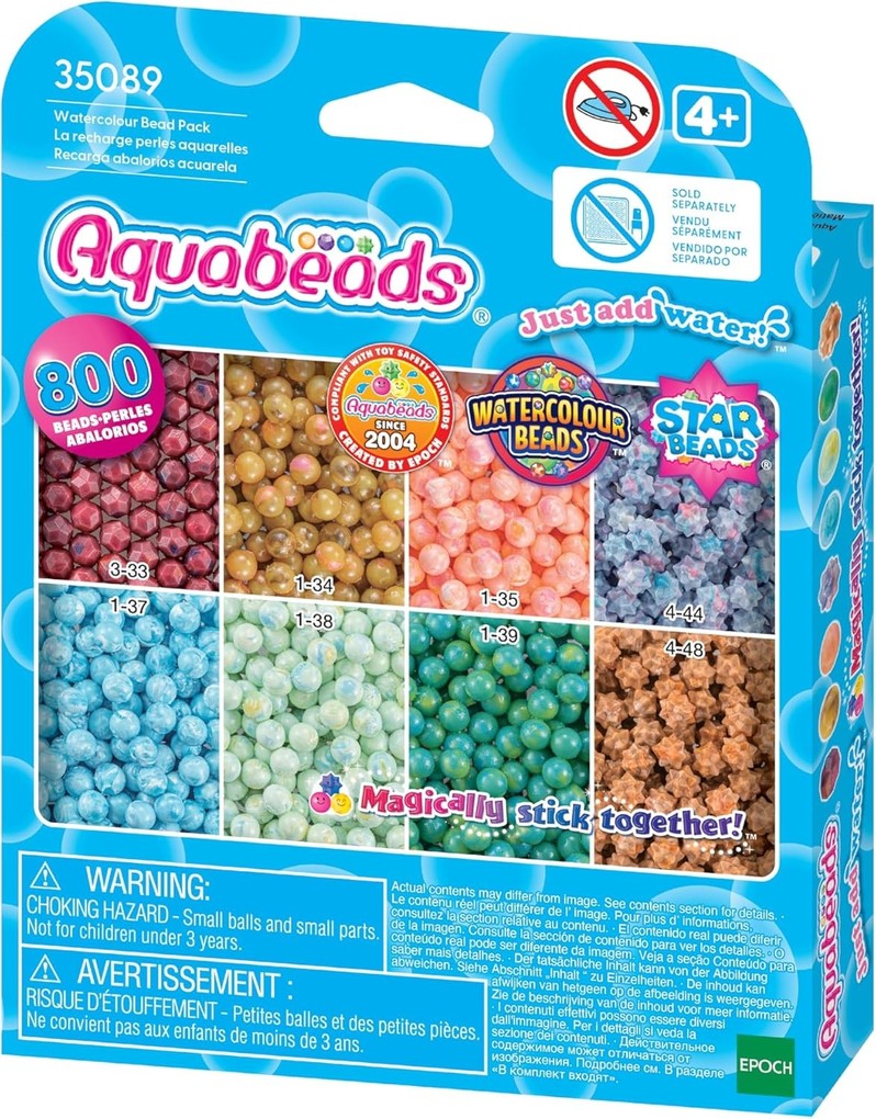 Aquabeads 35089 - Aquarellperlen 800 Bastelperlen in 8 Aquarellfarben Nachfüllset