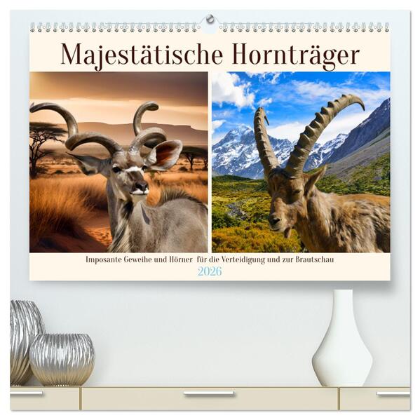 Majestätische Hornträger (hochwertiger Premium Wandkalender 2026 DIN A2 quer) Kunstdruck in Hochglanz